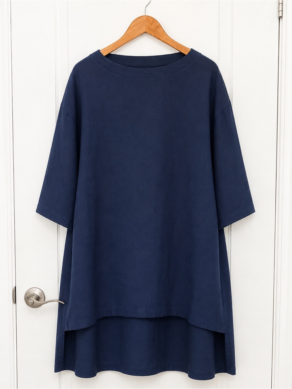 Ilona Pelli Linen Lagenlook Dress Medium Navy Blue High Low Avant Garde - Picture 2 of 5